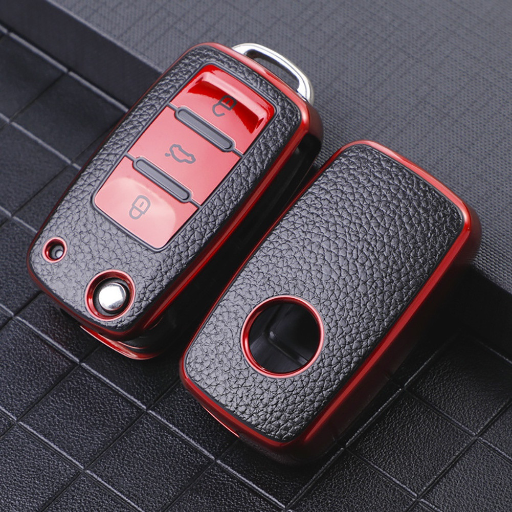 Capa de Couro para Chave de Carro, Bolsa de Proteção Completa para VW Volkswagen Polo Tiguan Passat Golf Jetta Lavida Sk
