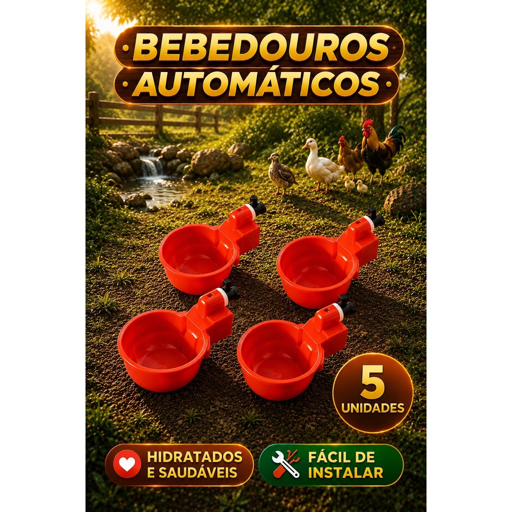 Kit 5 Bebedouro Automático Copinho para Aves Galinha Fazenda Gaiola Copo Bebedor