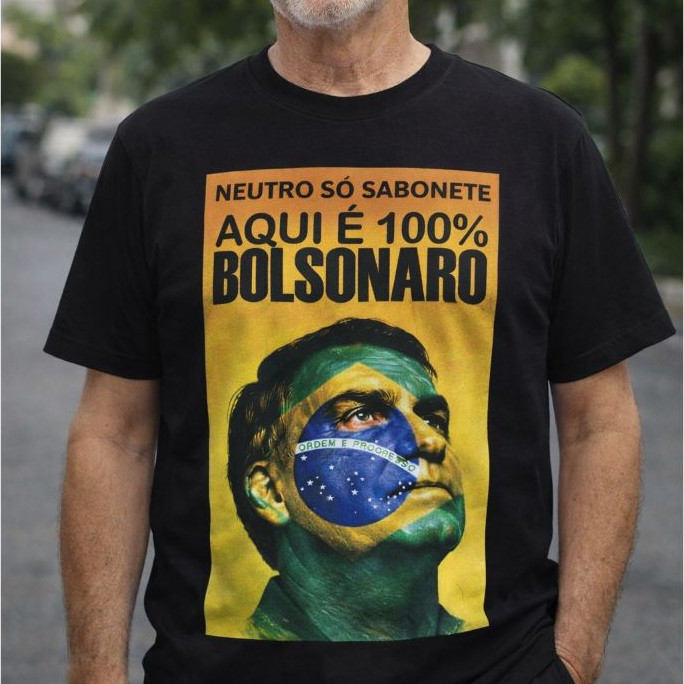 Camiseta Bolsonaro 100% Patriota Camisa Política Masculina Estampa Frente Brasil Camiseta Algodão
