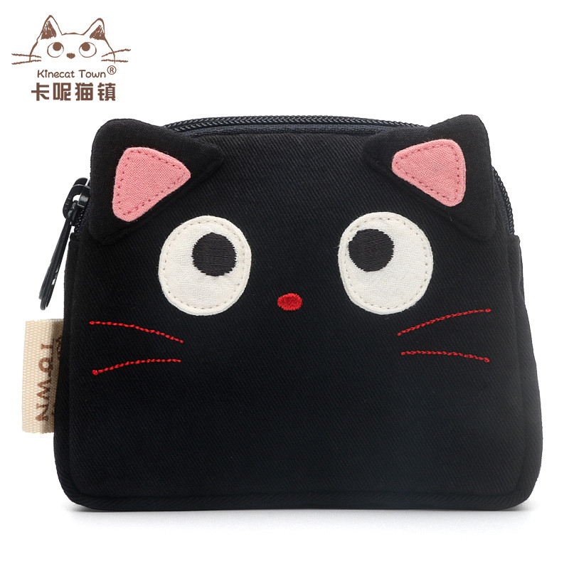 Taiwan importado KINE gato bonito dos desenhos animados puro algodão dupla camada zíper saco moeda bolsa fone de ouvido 