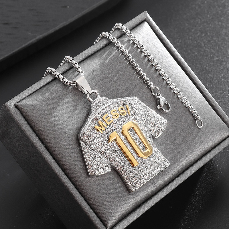 KINGGEO Hip Hop Cristiano Ronaldo Jersey CR7 Pingente Colar Masculino Aço Titânio Messi 60 CM Corrente