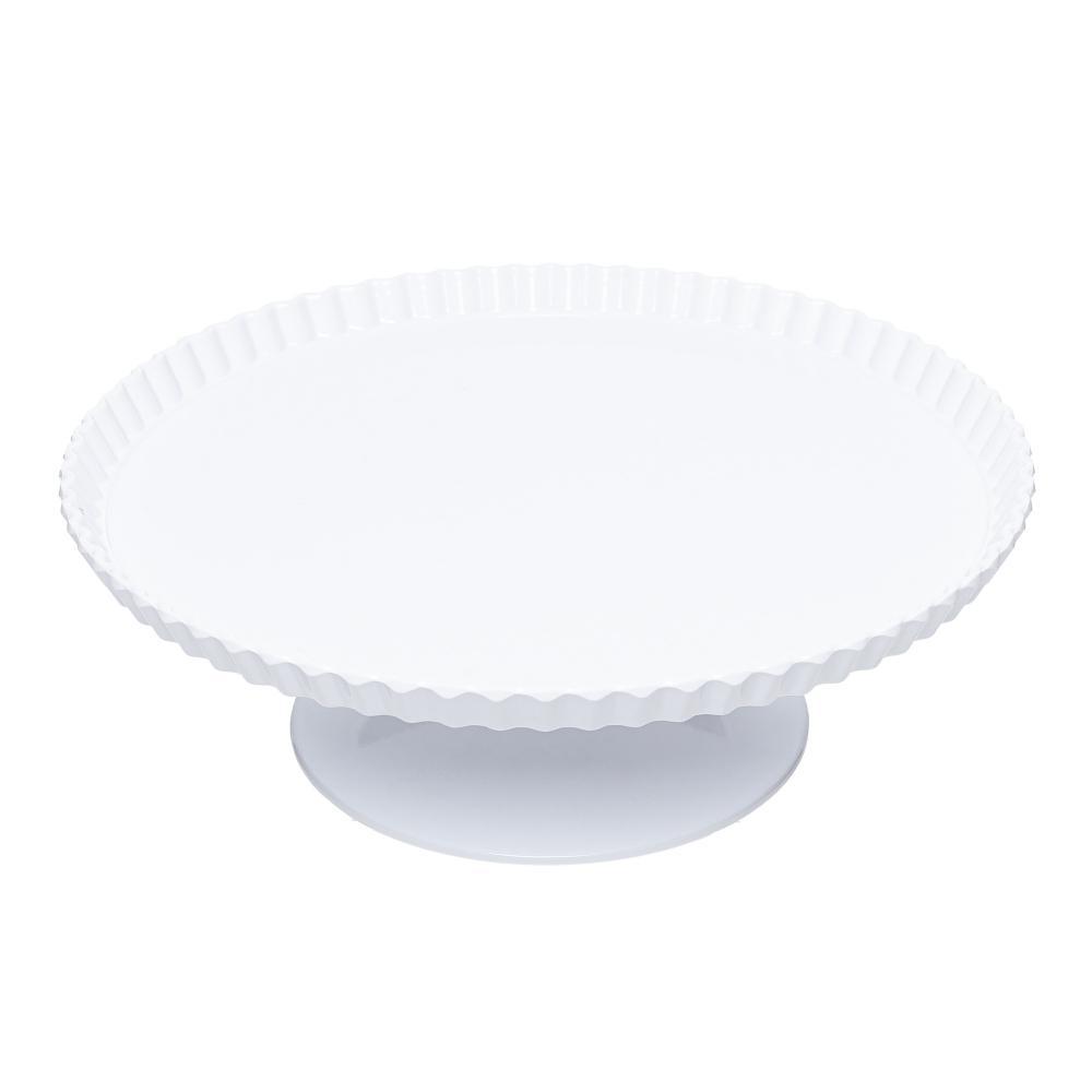 Prato para Bolo com Pé 30cm x 10cm Branco Melamina