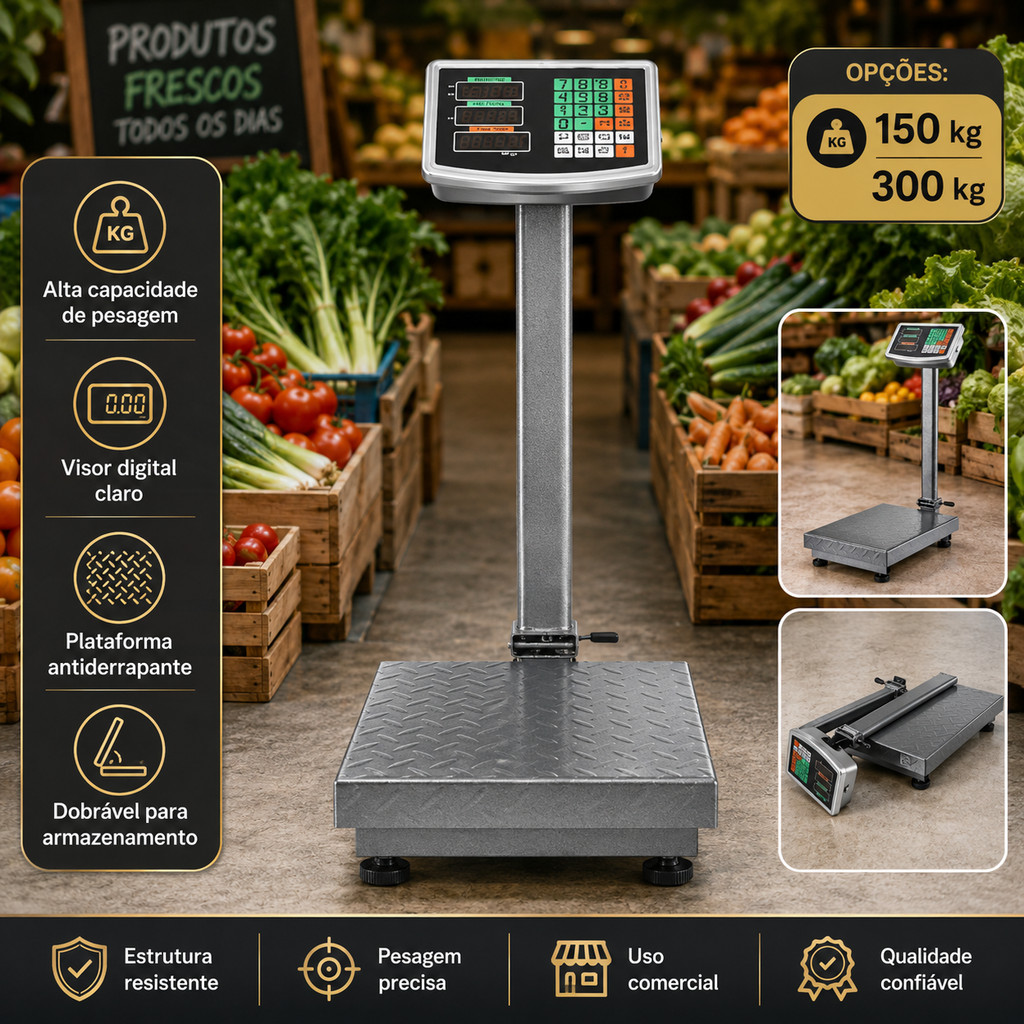 Balança Reforçada Digital com Plataforma e Mastro Profissional Comercial de Alta Precisão para Uso Pesado em Indústrias