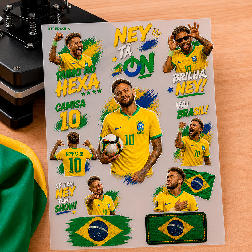 Kit NEYMAR JR. Apliques Termocolantes Copa do Mundo 2026 DTF Premium para Roupas e Tecidos ADESIVO PERMANENTE ADESIVO PE