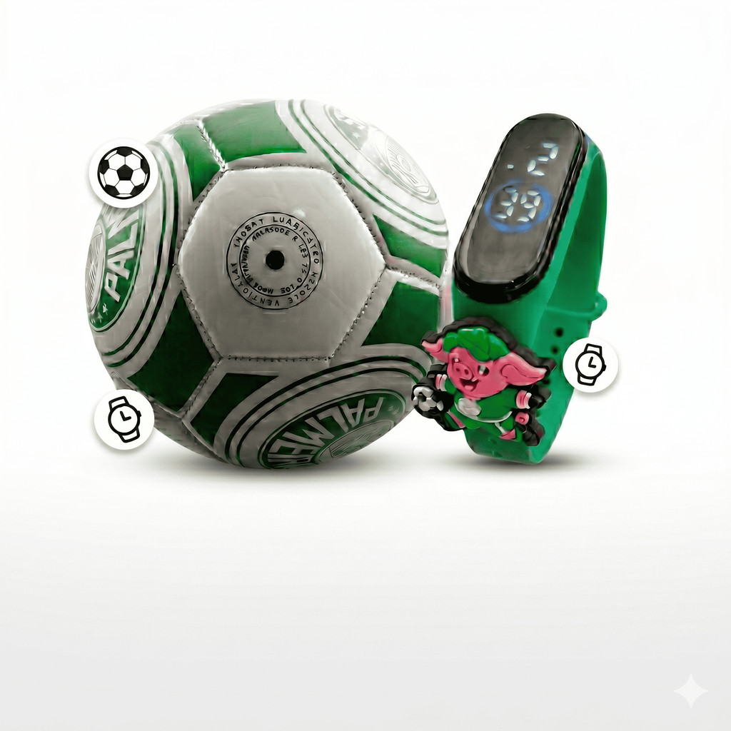 Kit Palmeiras Bola Futebol Sintética e Relógio Infantil