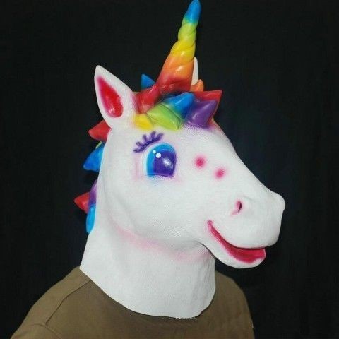 Unicórnio cavalo chapelaria rosto cheio Animal chapelaria cosplay Bar festa equitação dança látex máscara engraçada