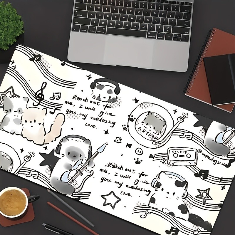 Mouse Pad Grande Fofo de Gato e Música com Gato e Rato Ideal Para Presente — imagem 2 de 2