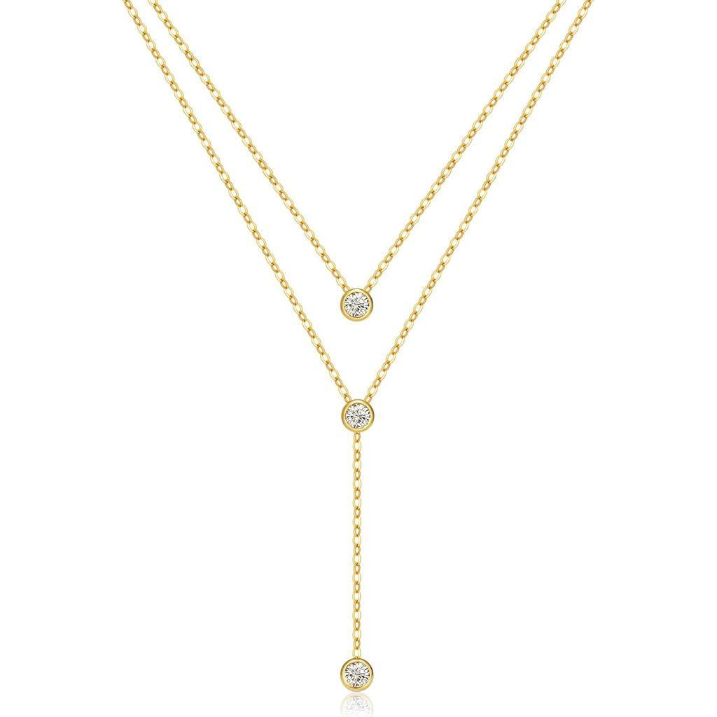 Colares Delicados de Ouro Fullpop para Mulheres, Colar Lariat em Ouro 18k em Camadas para Mulheres, Colares Longos de Ou