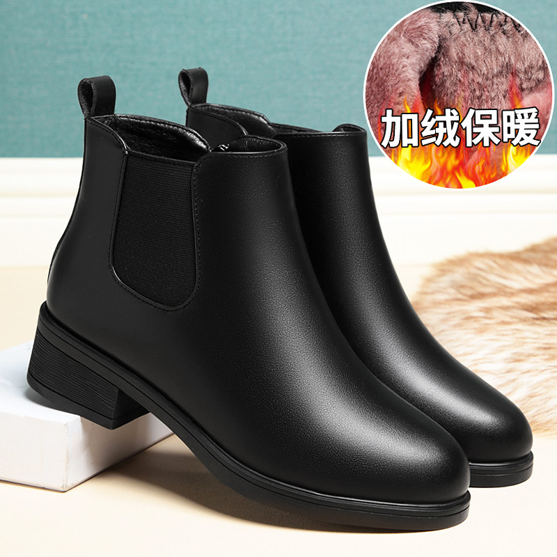 Sapatos mãe sapatos de algodão couro genuíno sapatos femininos de sola macia outono inverno forro de lã botas femininas