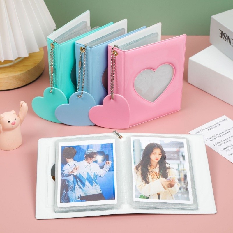 Álbum Para Photocards Kpop 3 Polegadas Mini Coração E Circular Com Chaveiro 32 Bolsos PVC Impermeável Portátil