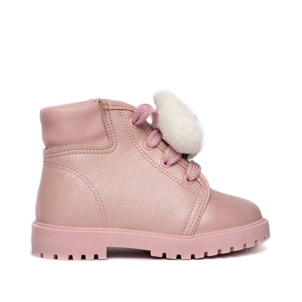Bota Coturno Infantil Molekinha Menina Rosa Com Gatinho Casual Confortável