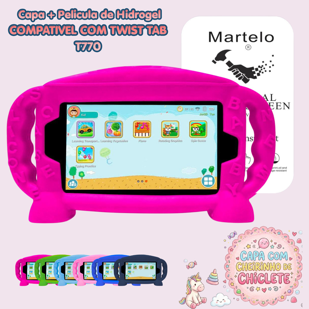 Capinha Emborrachada infantil Para Tablet 7 polegadas positivo T770 32GB 7 Android 8.0 + pelicula do vidro Temperado 9H