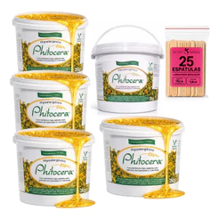 Kit 5 Cera Depilatória Phitocera 2kg Hipoalergênica Com 25 Espatulas Madeira Broto Beleza