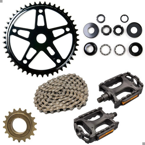 Kit Relação Coroa 46 Dentes + Catraca 16 Dentes + Corrente Grossa + Movimento Central Esferado + Pedal