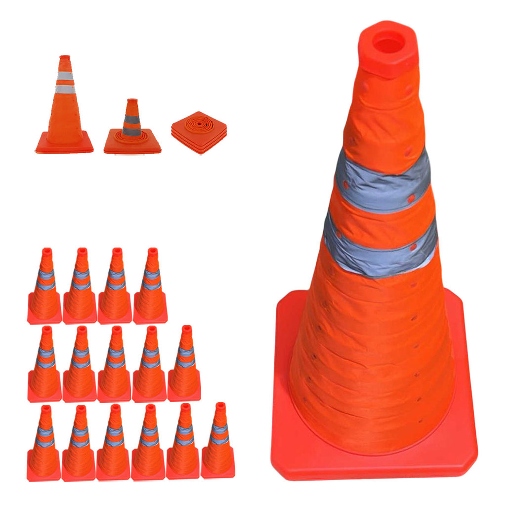 Cone Obra Retratil Kit 15 Uni Segurança Estrada Sinalizador Portatil Viario Rodovia Guarda Dobravel Pratico Balizador