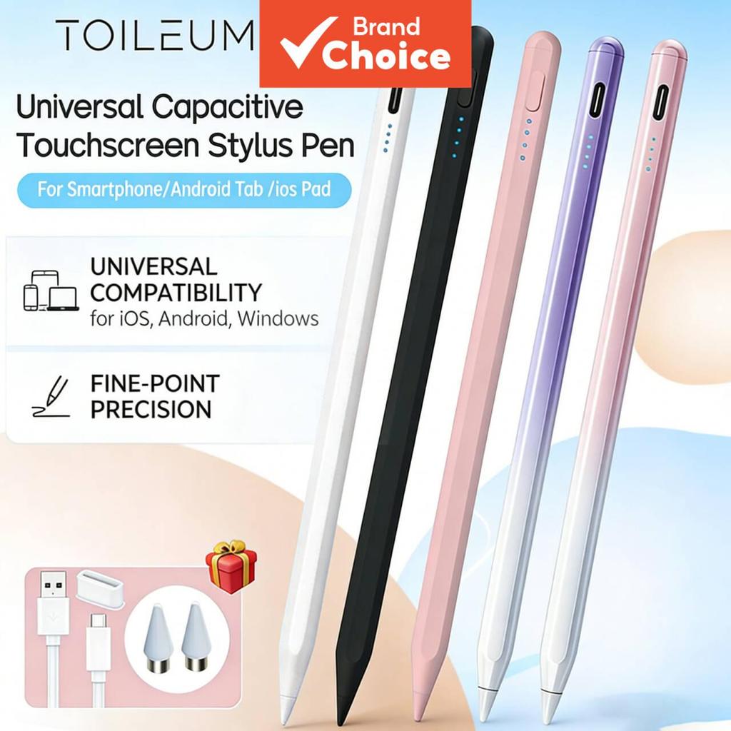 TOILEUM Caneta Touchscreen Capacitiva Universal Stylus com Toque Suave + 2 Pontas para Smartphone Android, Tab e Pad