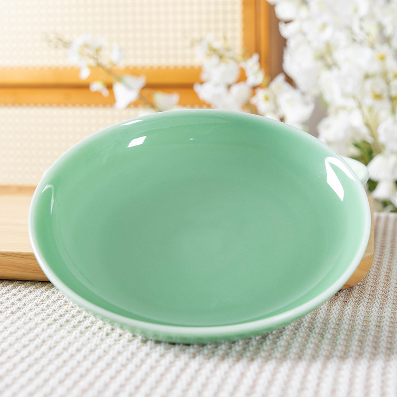 Celadon Prato Prato Doméstico Requintado Prato de Café da Manhã Alto Valor Cor Sólida Prato Profundo Talheres de Cerâmic