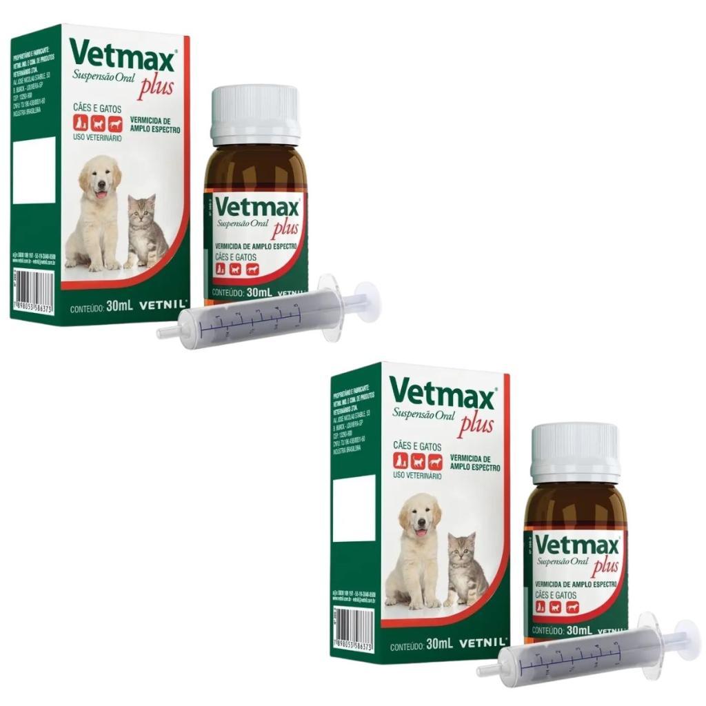2 Vermifugo Vetmax Plus Para Cães E Gatos Suspensão 30ml