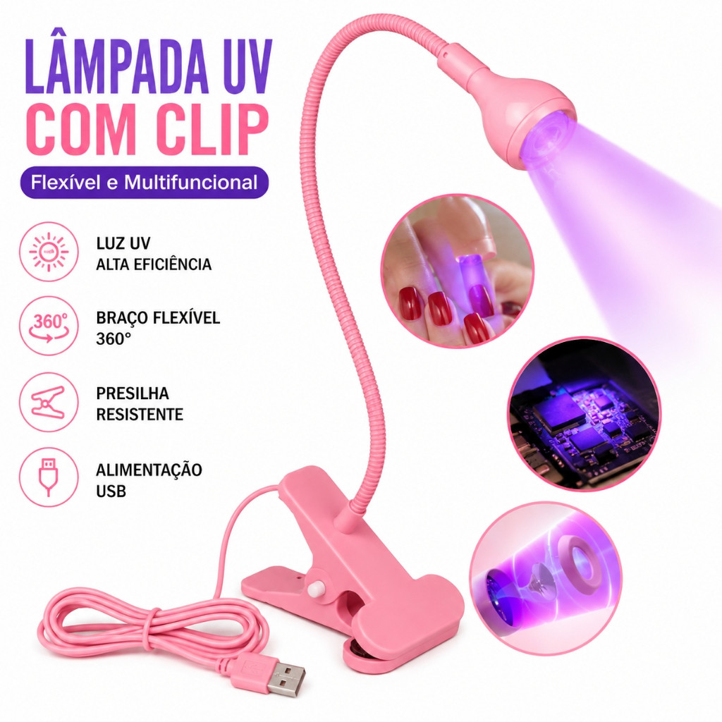 Mini Lâmpada Led USB De Mesa Com Clipe Flexível UV Para Unhas