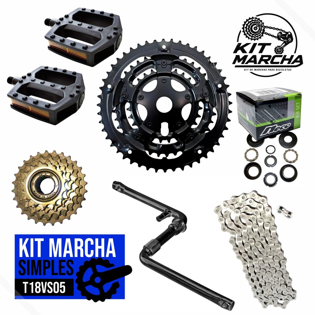 Kit Transmissão 18v - Catraca  6v Corrente Marcha Engrenagem Tripla Pedivela Pedal Kit Central Gts