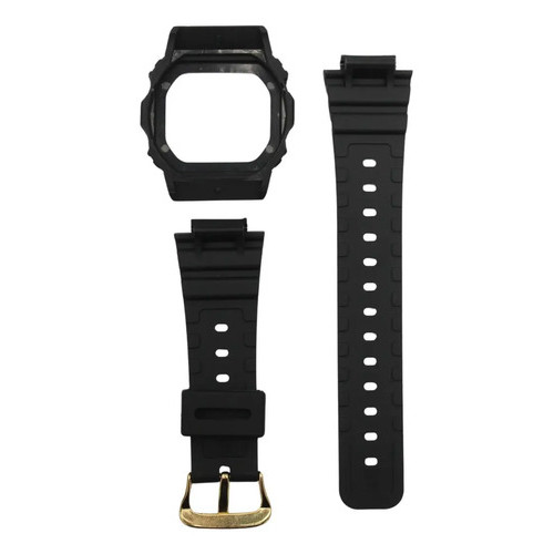 Kit Capa + Pulseira Compatível Relogio Casio Dw-5600e Ouro Preto 13 Cm