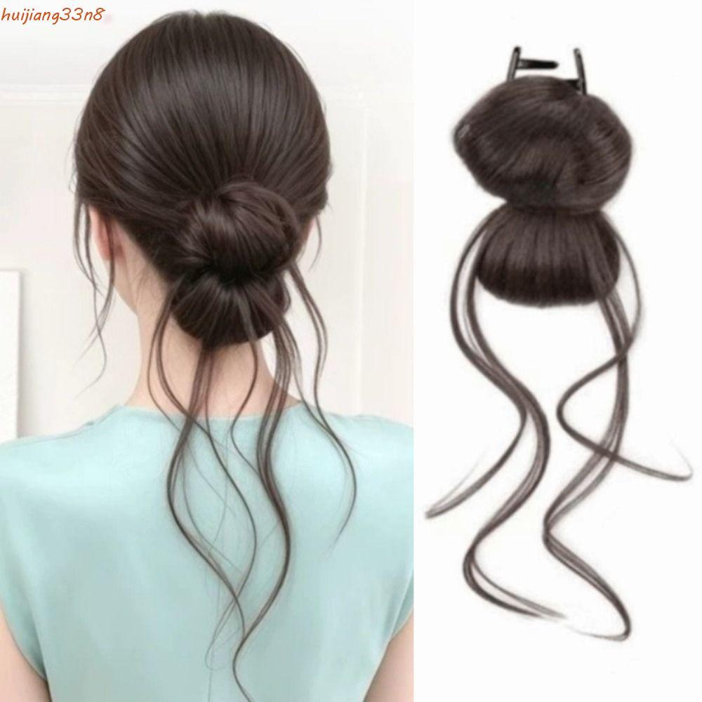 HUIJIANG Bagunçado Ondulado Encaracolado Chignon , Clipe Na Extensão Do Cabelo Coque De , Peruca De Cabeça De Flor Natur