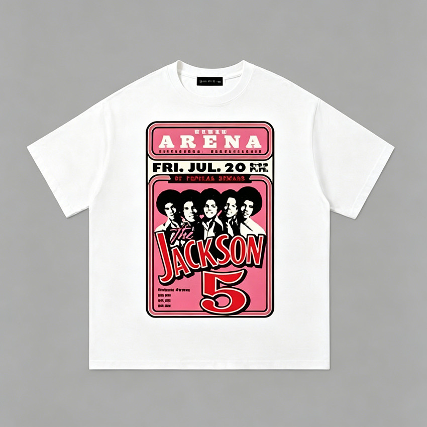 Camiseta Masculina Feminina Oversized Estampa Poster Show Retrô Jackson 5 Rosa Camiseta Streetwear T-shirt Estampada