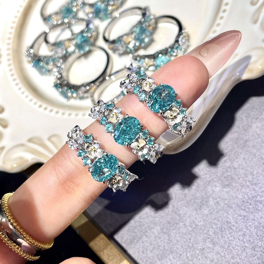 Flor fada azul hortênsia paraíba anel Medieval luxo moda High-End requintado anel de diamante