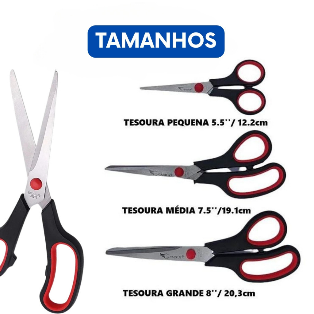 Kit 3 Tesouras Multiuso Multi Funções Cabelo Papel Plástico Borracha Eva, costura e utilidades cozinha Tesoura