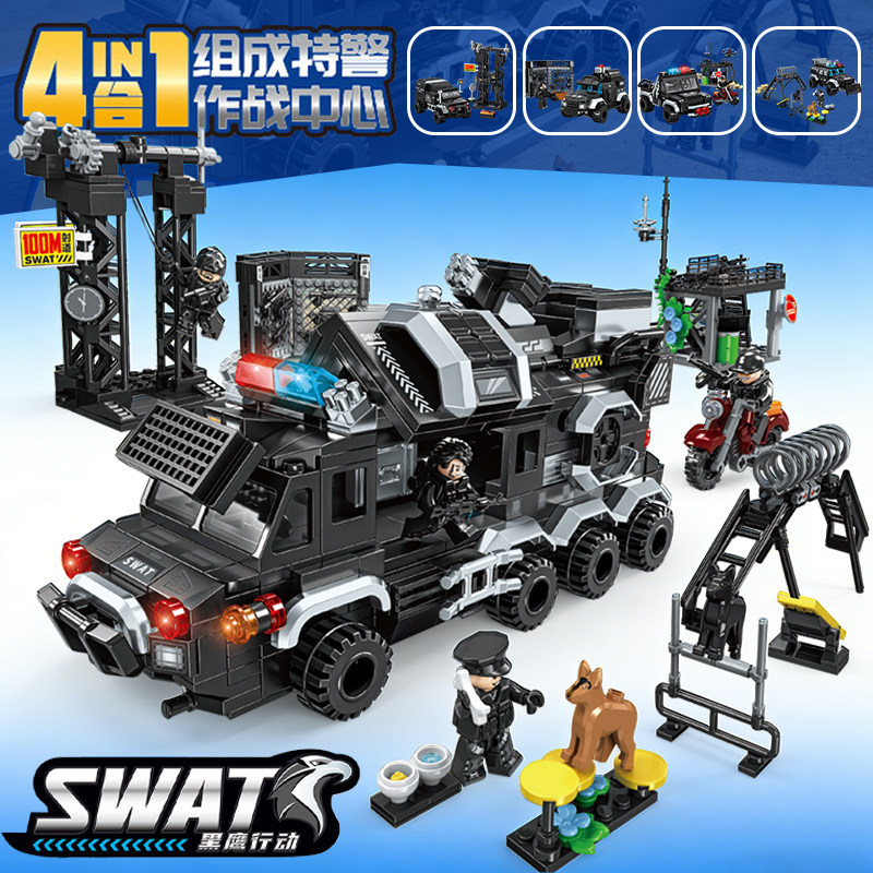 Senbao Blocos de Construção Black Hawk Mobile SWAT Combat Center Blindado Veículo Off-Road Modelo Militar