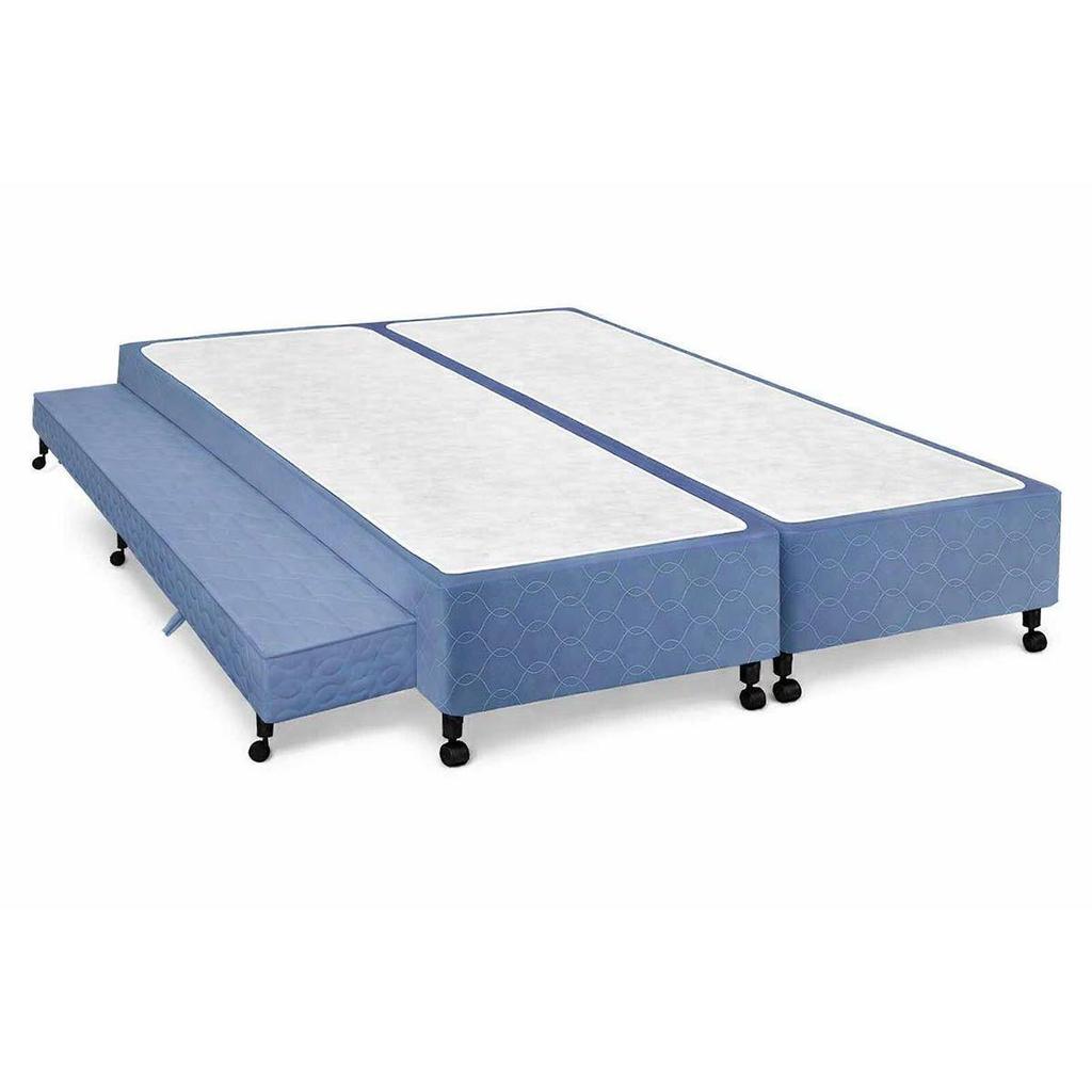Cama Box Base c/Auxiliar Queen Poli Tecido Blue (158x198x27) - Castor