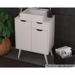 Gabinete de Banheiro c/ Pés BN3637 s/ Cuba c/ 2 Portas e 1 Gaveta 60cm Branco - Tecno Mobili