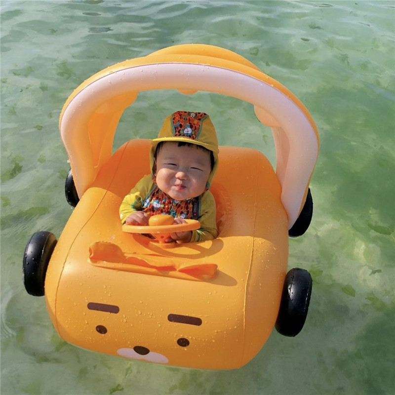 Anel de natação infantil estilo INS, anel de assento para guarda-sol, formato de volante de carro com buzina, masculino