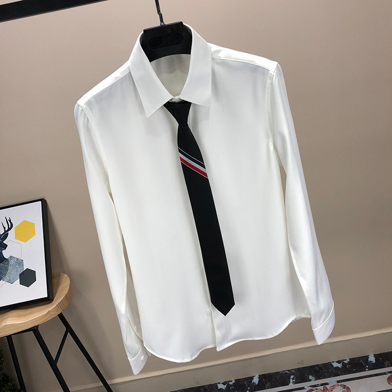 Camisa branca masculina de manga comprida negócios High-End Formal Wear Casual camisa preta na moda versão coreana na mo