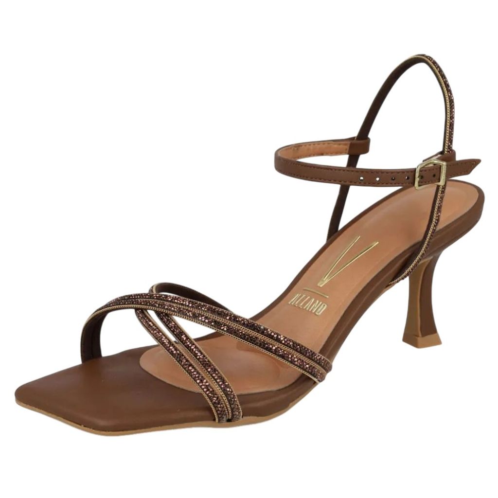 Sandalia Feminina Salto Taça Bico Quadrado Strass Vizzano