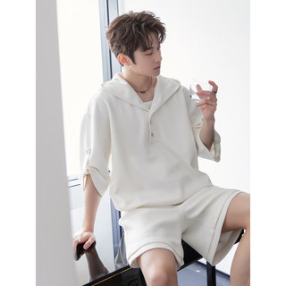 CHICERRO Sicilian Moletom com capuz masculino terno manga três quartos cordão cor sólida simples Casual esportes respirá