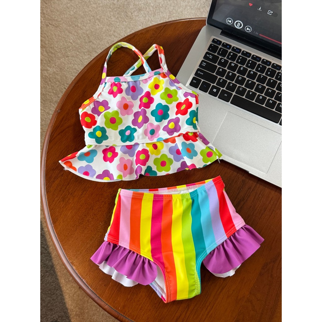 Dopamina férias estilo maiô infantil meninas flor impressão Split terno babados maiô meninas maiô