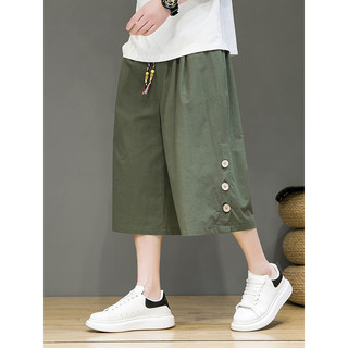Estilo chinês calças cortadas dos homens verão solto Casual 7 pontos Shorts na moda gordo tamanho grande algodão linho e