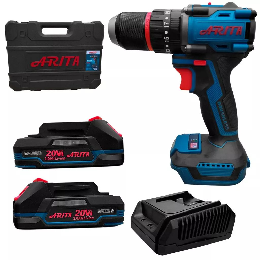 Kit Parafusadeira Furadeira Impacto Arita 20V Brushless 70Nm 2 Baterias + Maleta