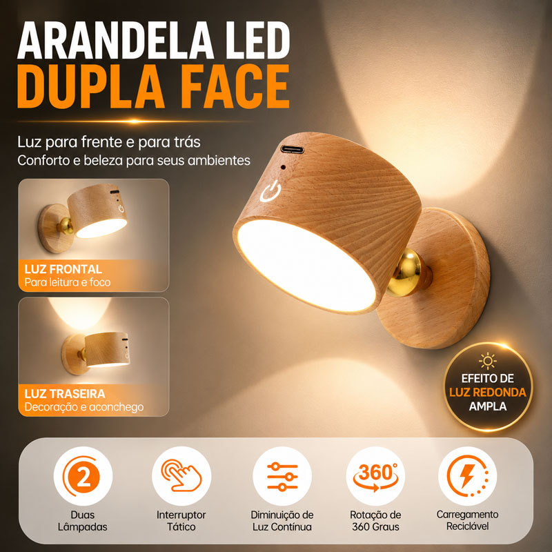 Luminária de cabeceira led sem fio recarregável magnética 360 arandela parede luz de leitura quarto com luz ambiente 4W