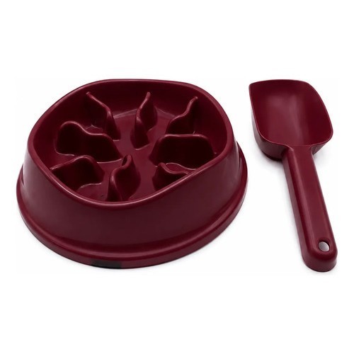 Kit Comedouro Lento Interativo 22cm Pá Ração Raças Médias N/a Vinho