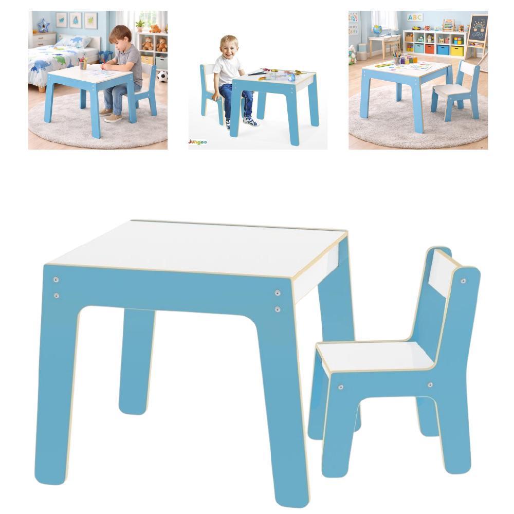 CONJUNTO MESA INFANTIL MADEIRA CADEIRA INFANTIL MESINHA POLTRONA AZUL MDF CRIANCA ESCOLAR CADEIRINHA