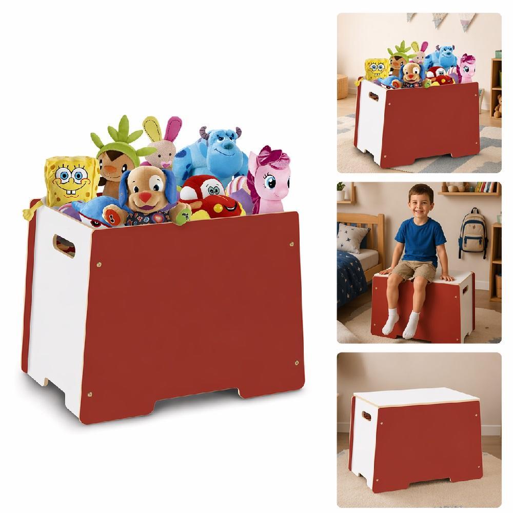 BAU ORGANIZADOR INFANTIL 3 EM 1 MADEIRA MESA CADEIRA BANCO TAMPA VIRA MESINHA PORTA TRECO VERMELHO