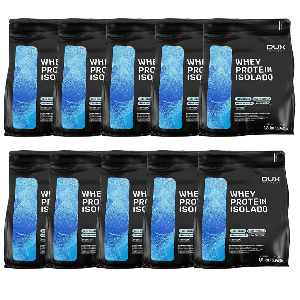 Kit 10X Whey Protein Isolado - 1800g Refil Baunilha - Dux Nutrition