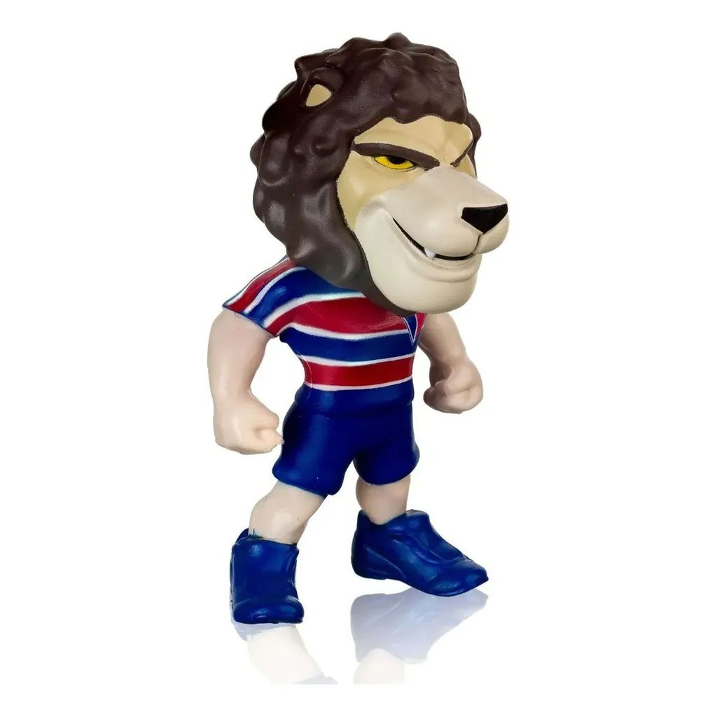 Mascote Oficial Fortaleza Leao do Pici Boneco Colecionavel 10cm Uniforme Tricolor Azul, Vermelho e Branco