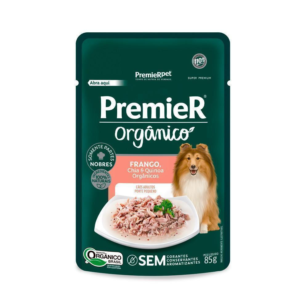 Ração Úmida para Cães Adultos de Porte Pequeno Premier Orgânico Sabor Frango, Chia e Quinoa Premier Pet 85g