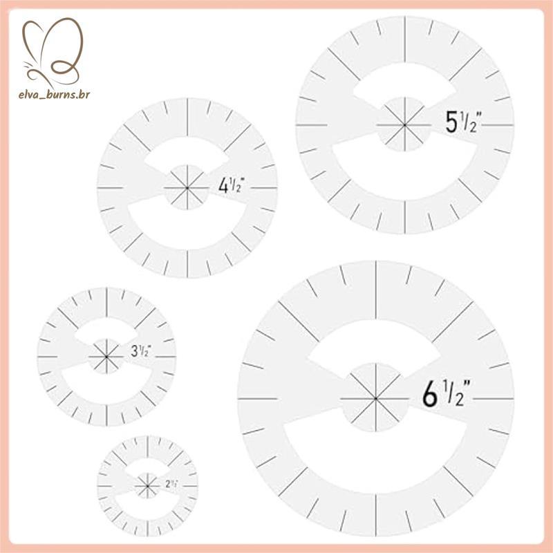 [elva_burns.br] Conjunto De Modelos De Acolchoamento De Régua Circular De 5 Unidades Circulares Para Quilting Réguas Aco