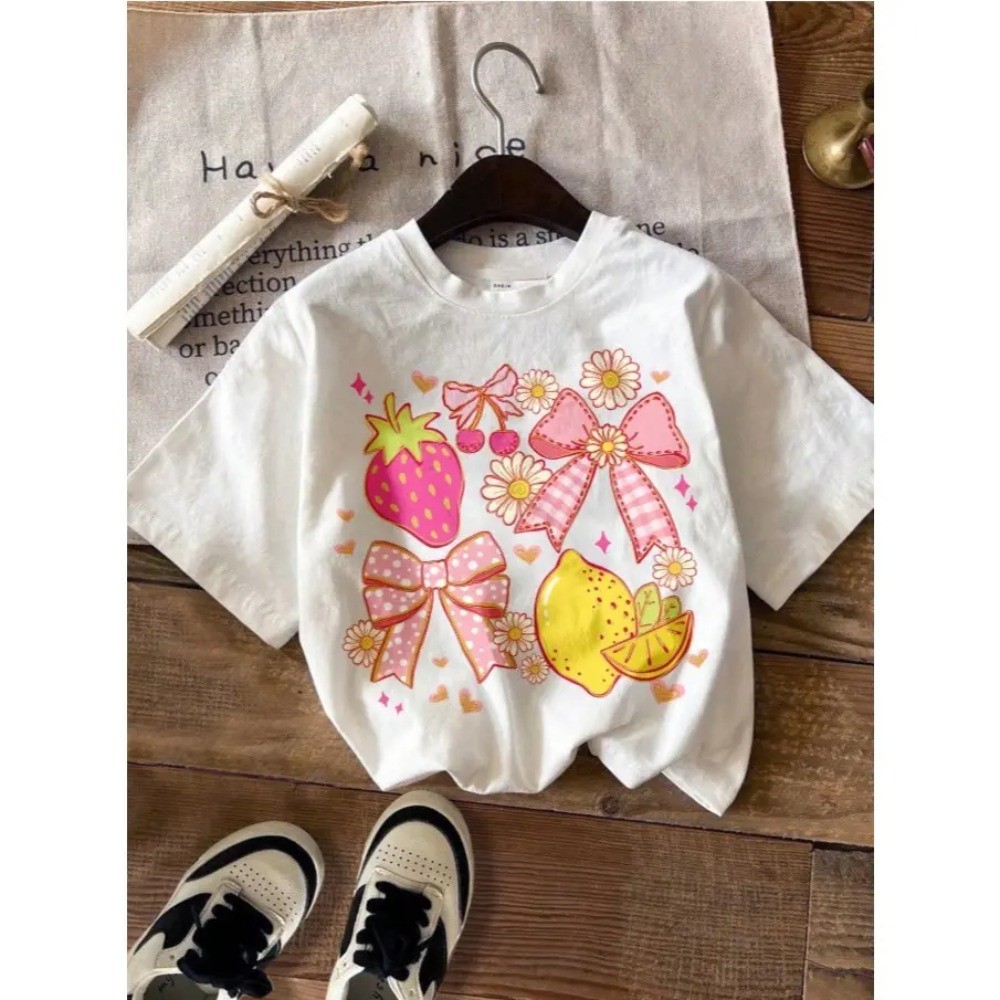 Camiseta Infantil Estampada Moda Blogueirinha Algodão Delicada Meninas Blusinha Promoção Kids Laço