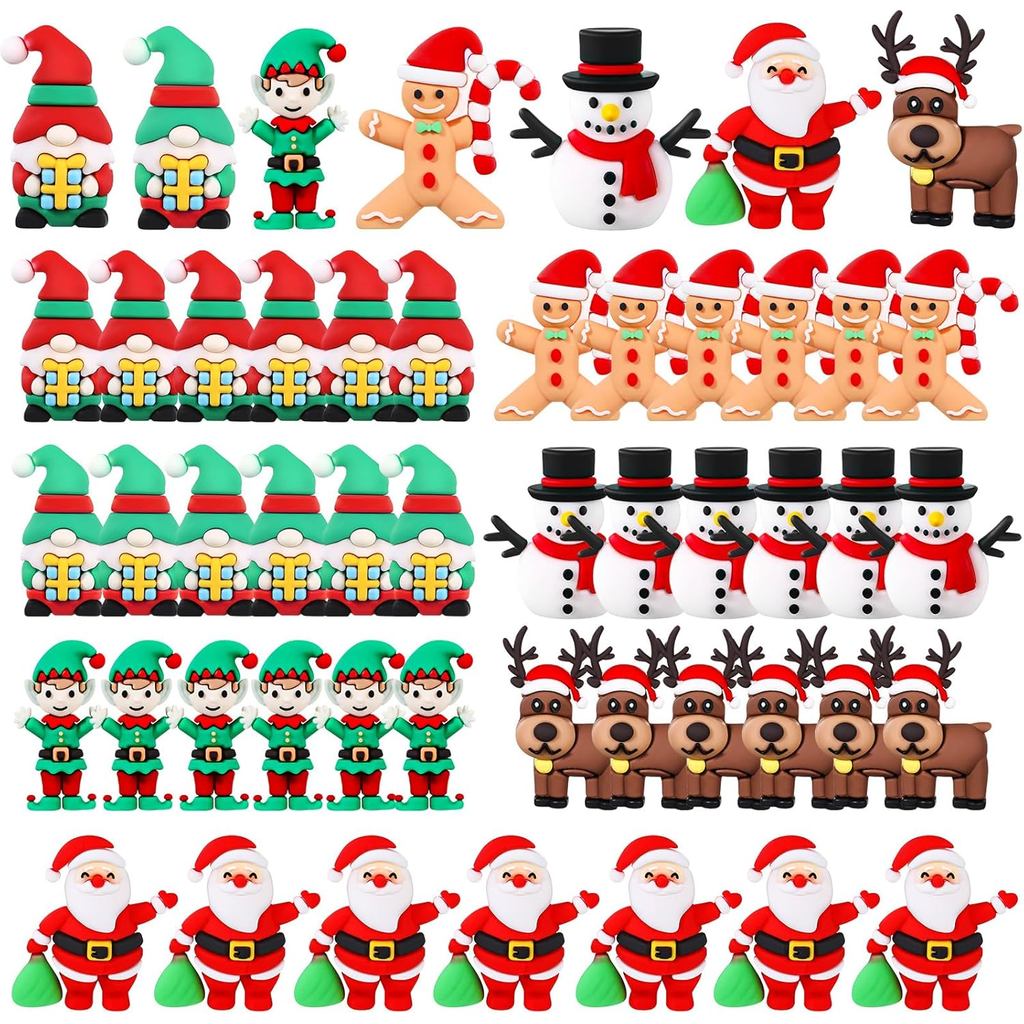 50 Peças de Mini Figuras de Natal em Borracha, Miniaturas de Boneco de Neve, Papai Noel, Gnomo, Rena, Boneco de Gengibre