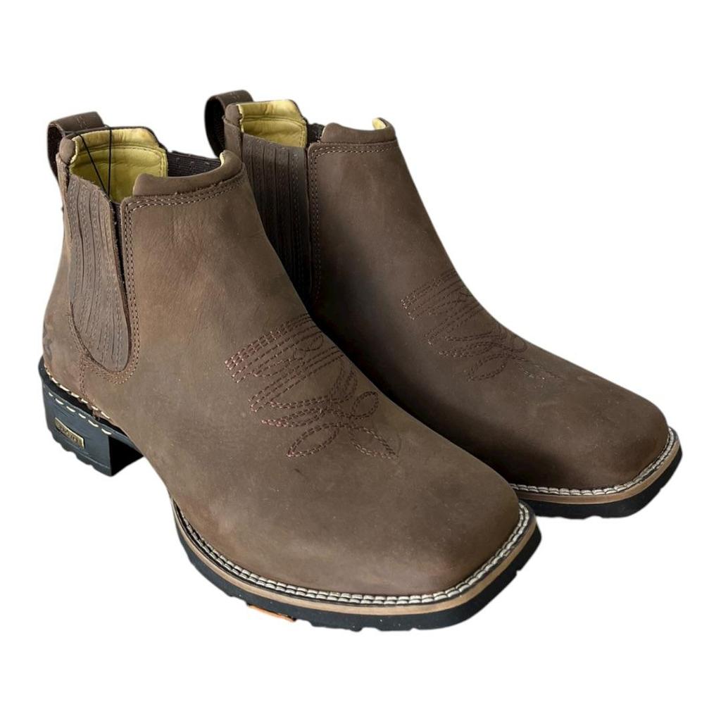 Botina Masculina Tradicional Zebu Graxo Couro Legítimo Country bico quadrado tratorada